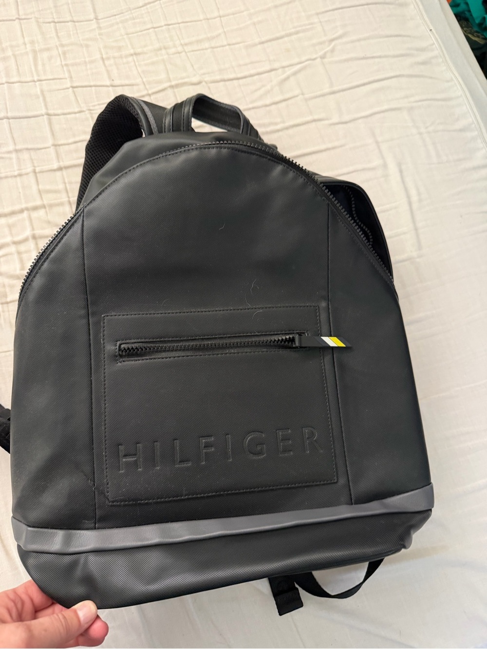 Tommy Hilfiger Black Men's Logo-Embossed Backpack with Accent